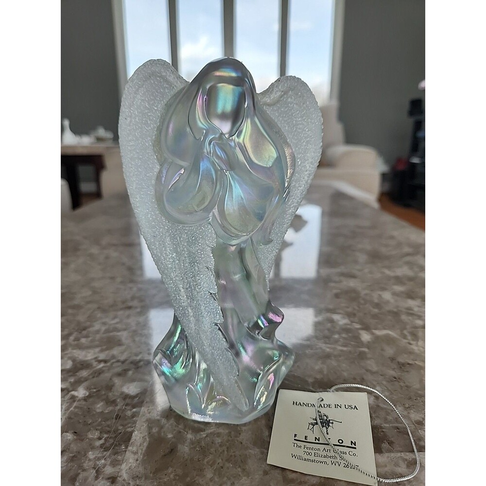 Fenton Iridescent Carnival Glass Angel With Coraline Wings, 7"